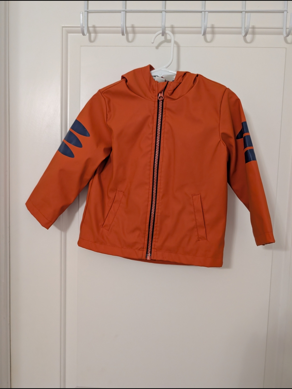 Little Me Orange Tiger‎ Hooded Raincoat with Navy Accents